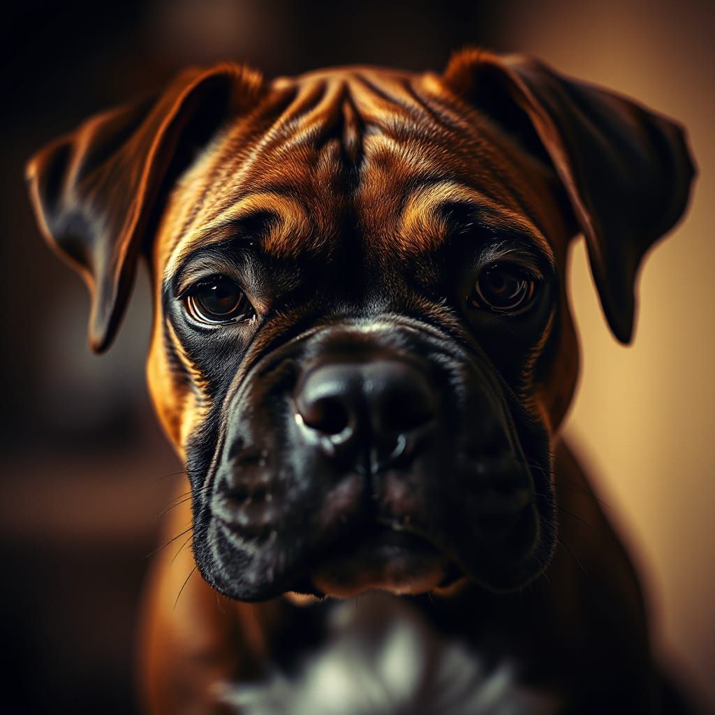 Vibrant Boxer Puppy Portrait in Warm, Golden Light