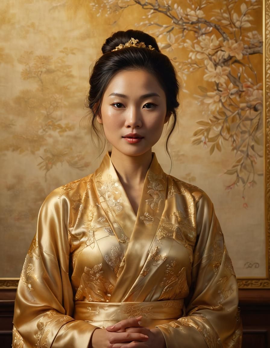 Eloquent Asian Woman Portrait in Renaissance Style