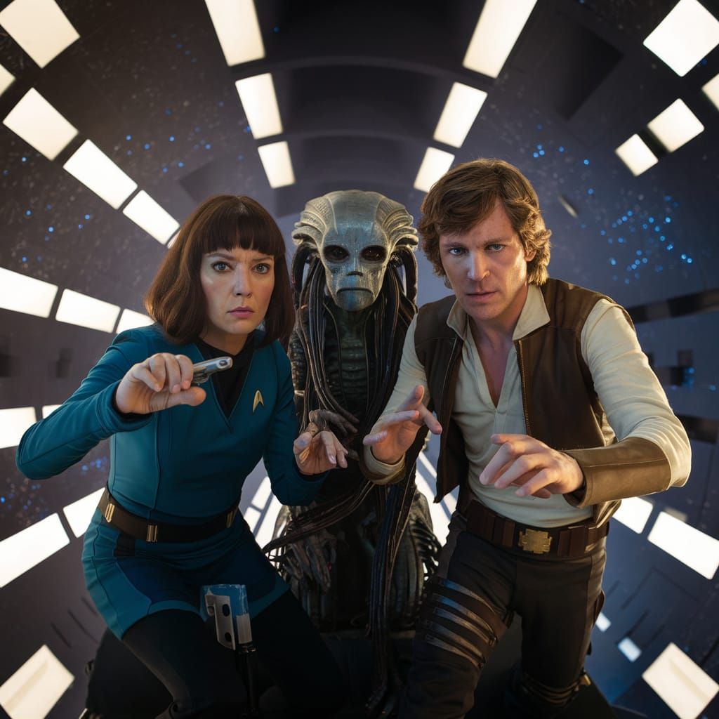 Iconic Sci-Fi Characters Unite in Spaceship Scene