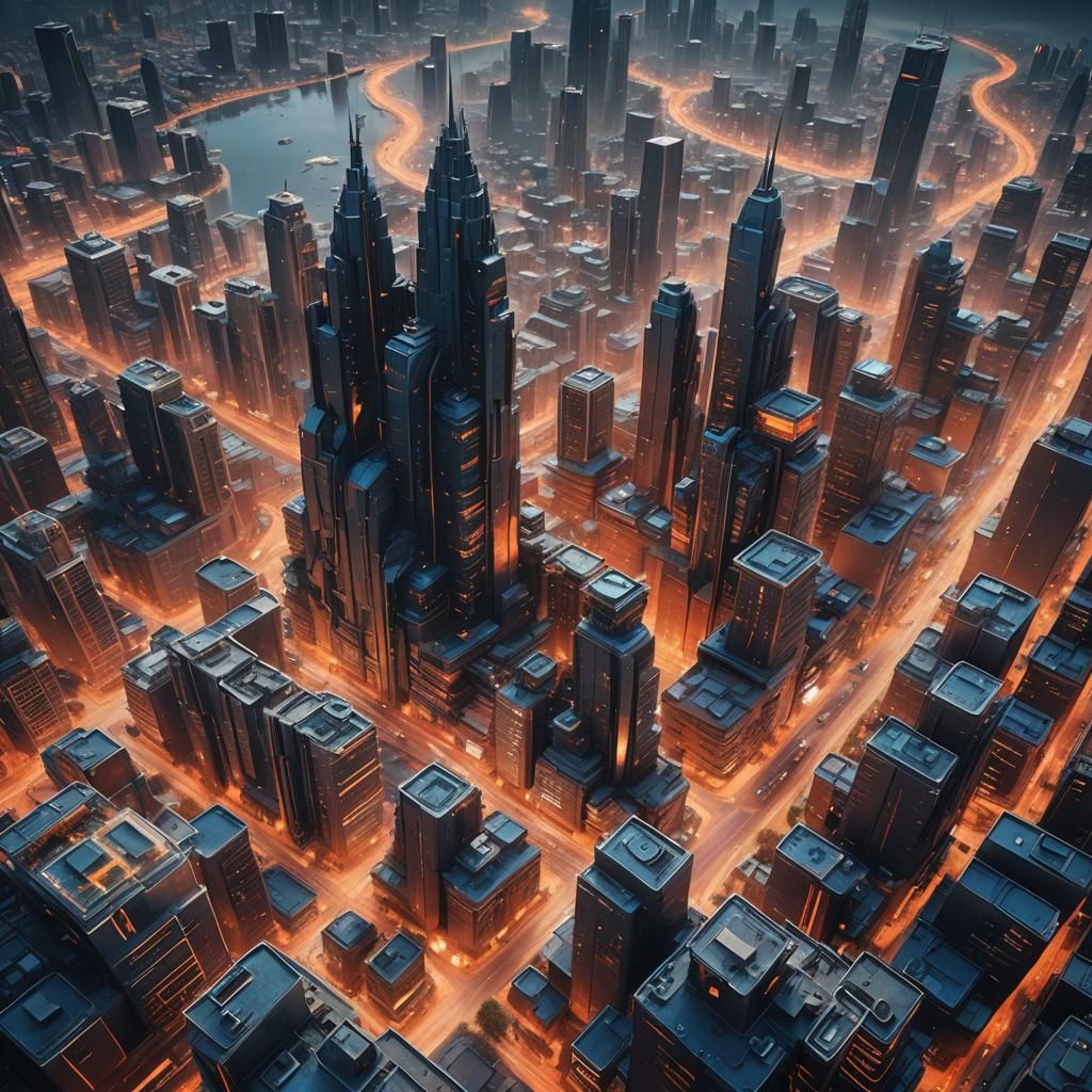 Futuristic Cityscape Warped by Spacetime: Matte Painting