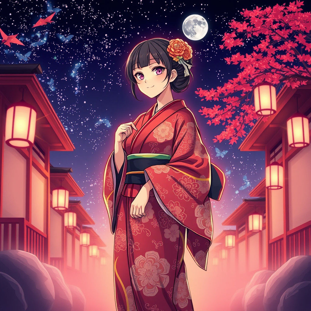 Girl in Elegant Anime Kimono