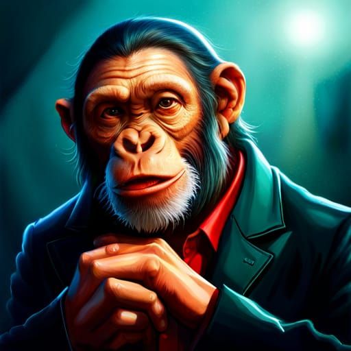 Hyperrealistic Bonobo Chimp Professor in Classroom