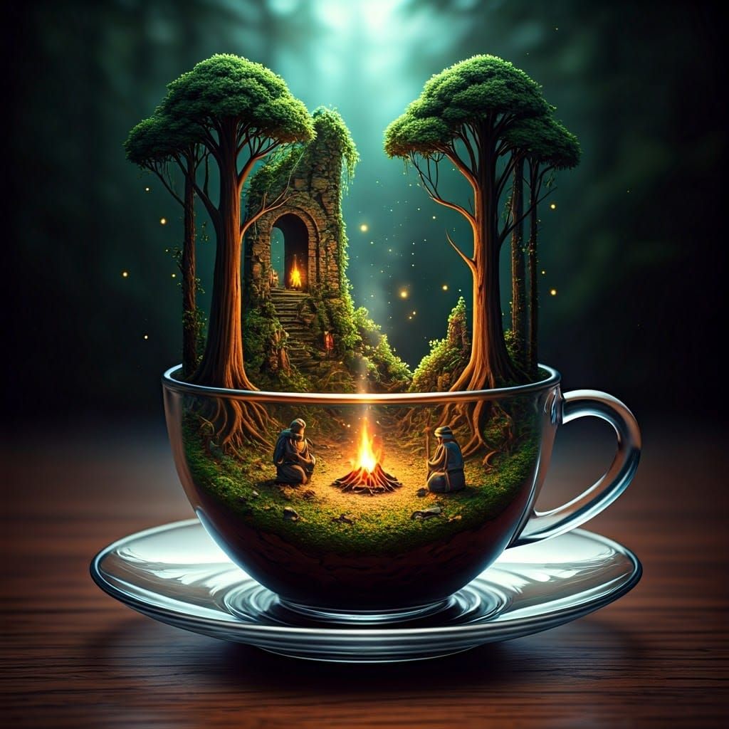 Enchanted Forest Diorama Inside Crystal Teacup