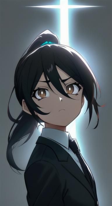 Anime Boy with Ponytail in Suit and Tie