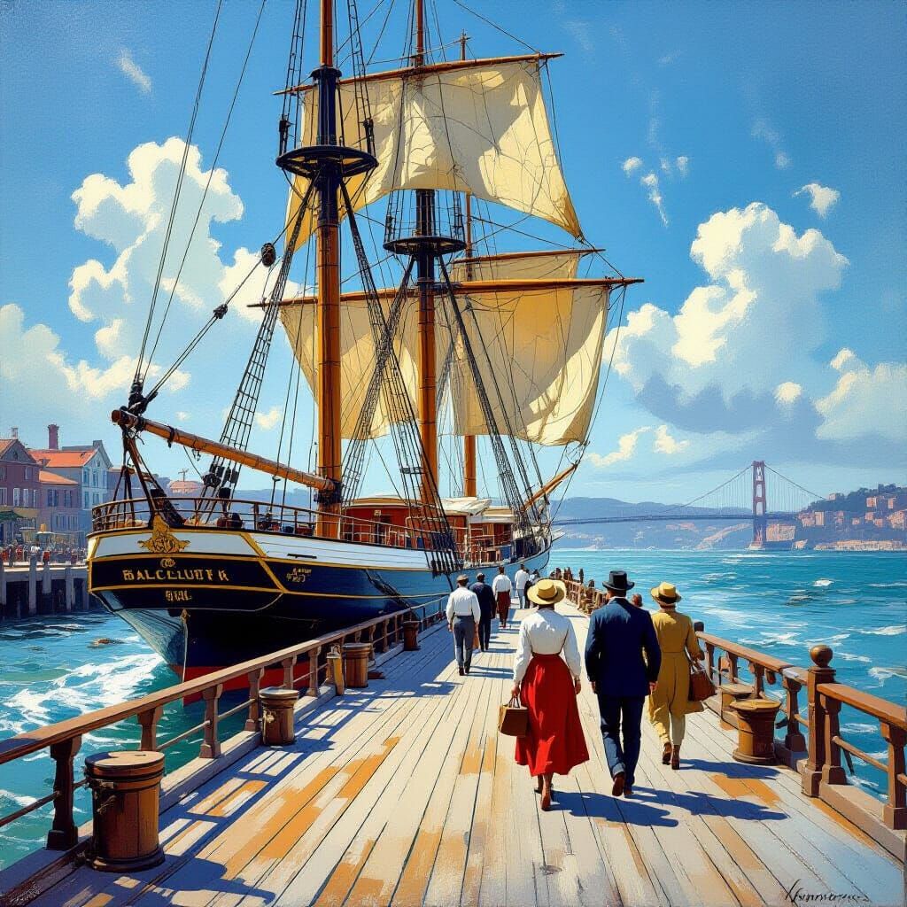 Balclutha Sailing Ship at Pier 43, American Realism