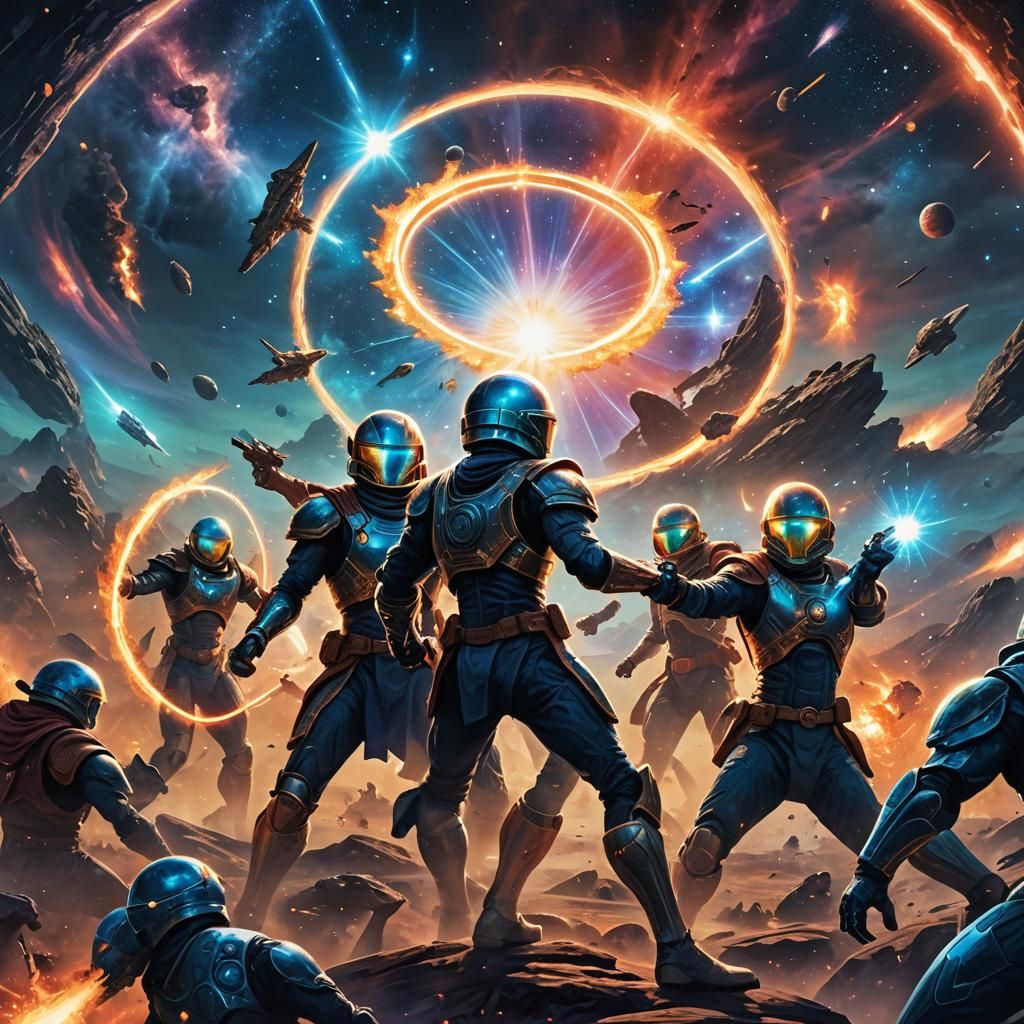 Epic Battle: Warriors Wielding Star Ring Against Invaders