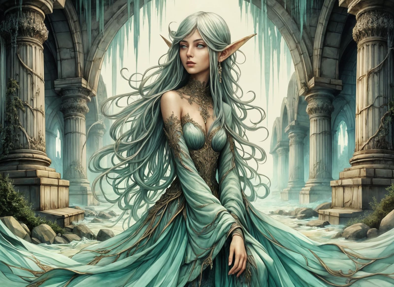 Ethereal Elf Portrait in Painterly Digital Art Style