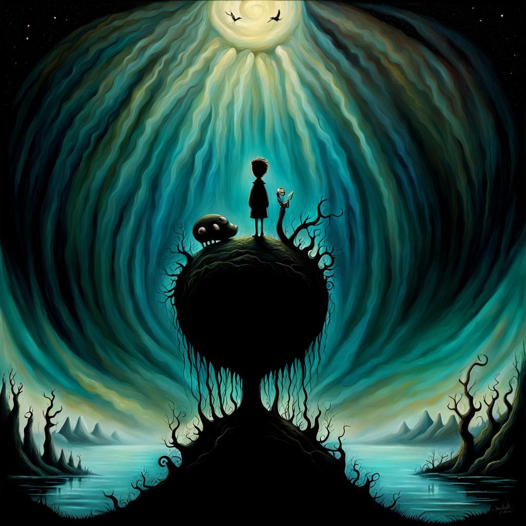 Boy in Emotional Depths: Surrealist Digital Art