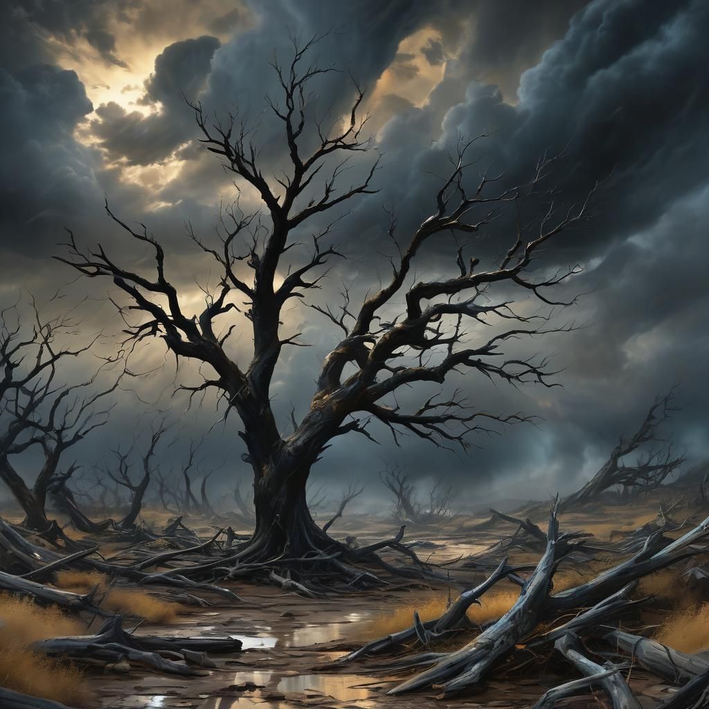 Ominous Wind Storm Sweeps Barren Landscape