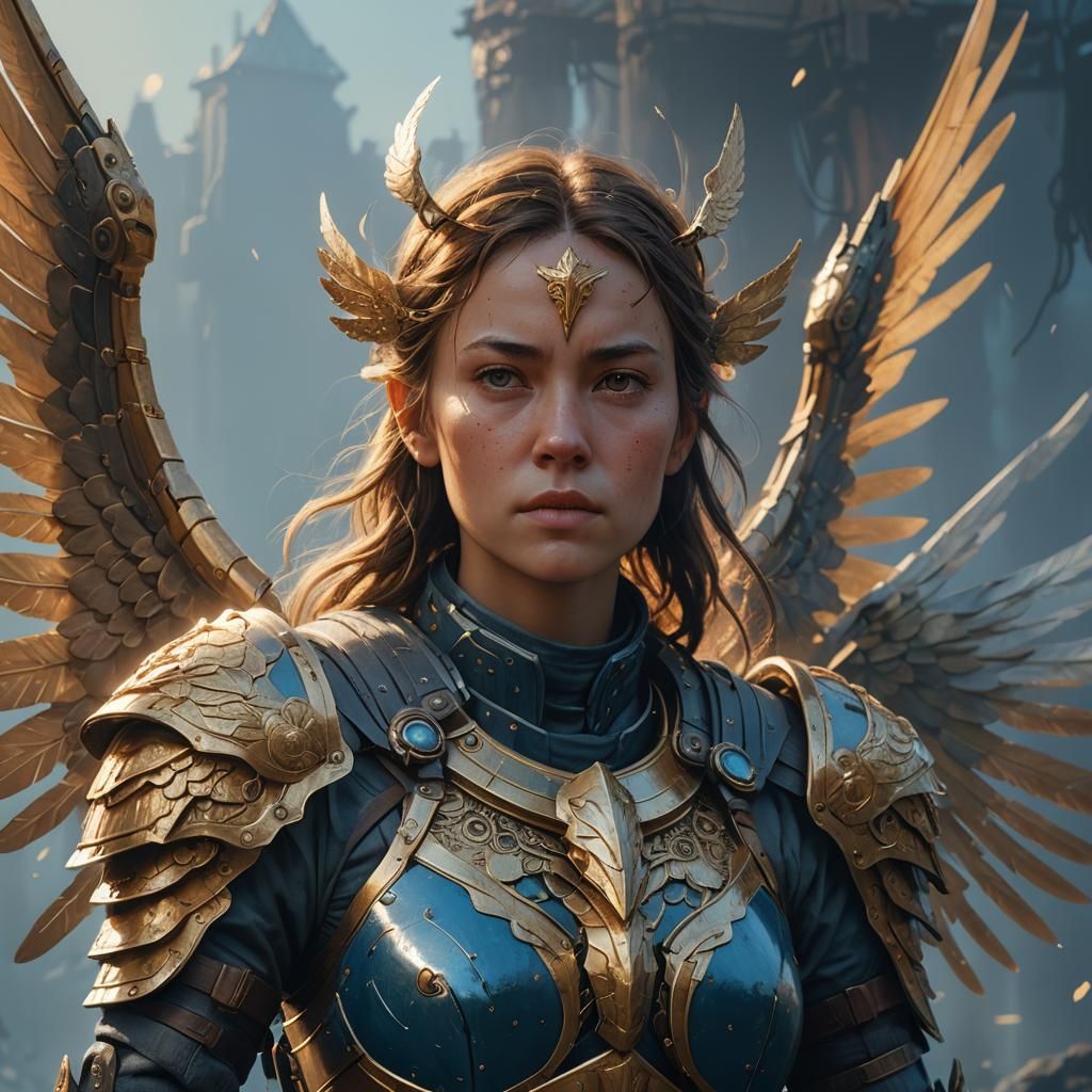 Fantasy Warrior Portrait with Golden Light, Digital Art