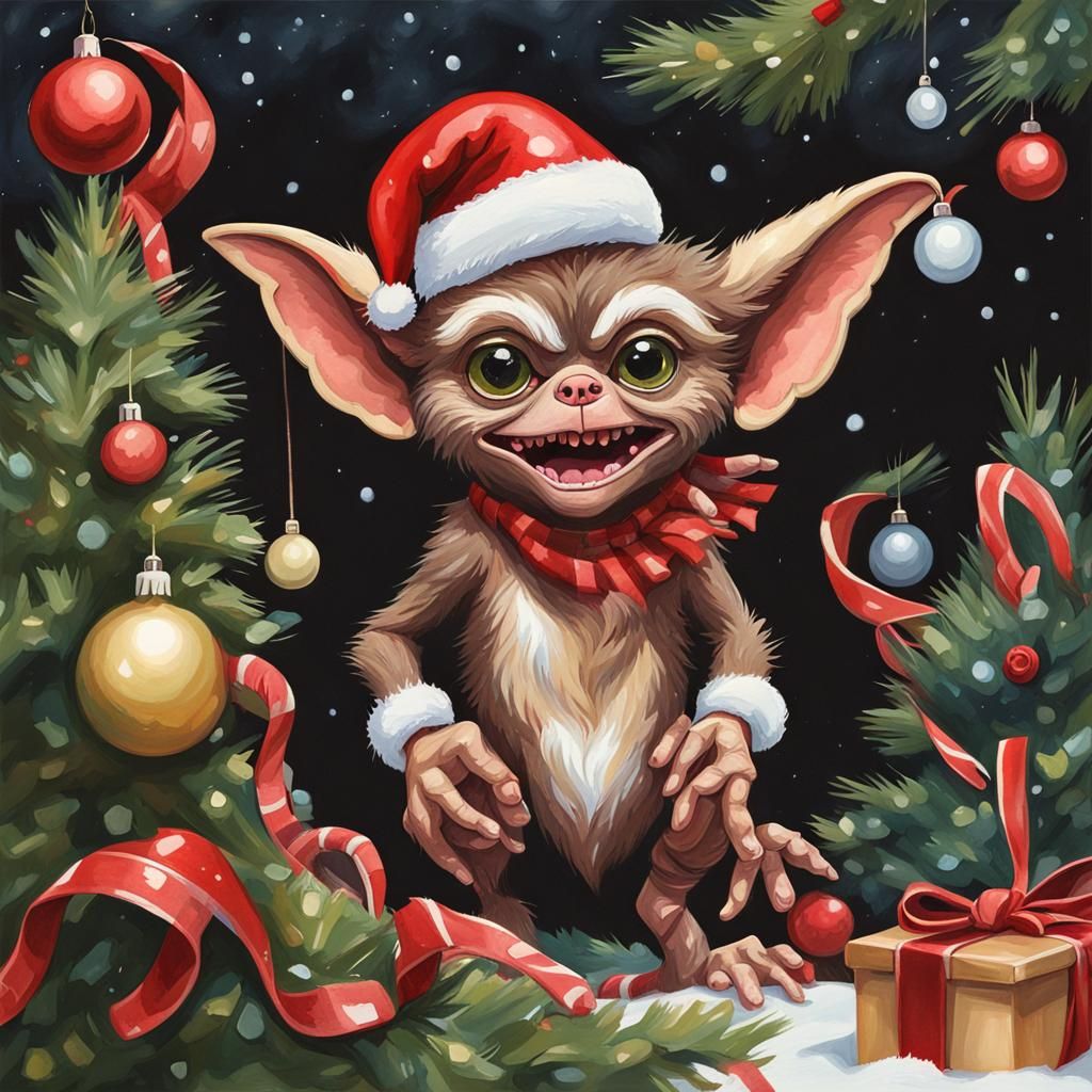 Christmas Gremlins in Gouache Style