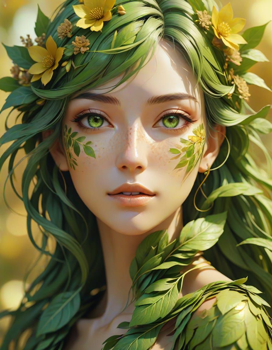 Anime Portrait of a Woman Made of Flowers