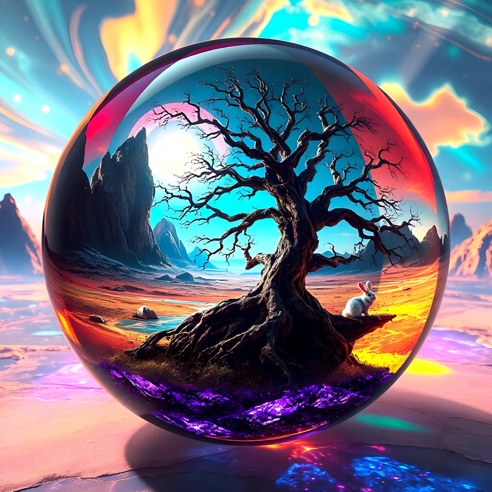 Surreal Crystal World with Shifting Horizons and Glowing Lan...