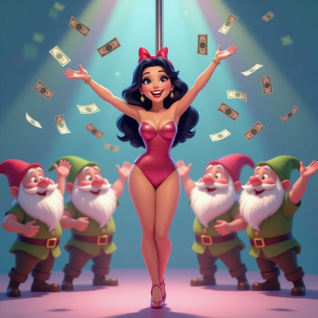 Snow White Pole Dance in 3D Digital Art Style