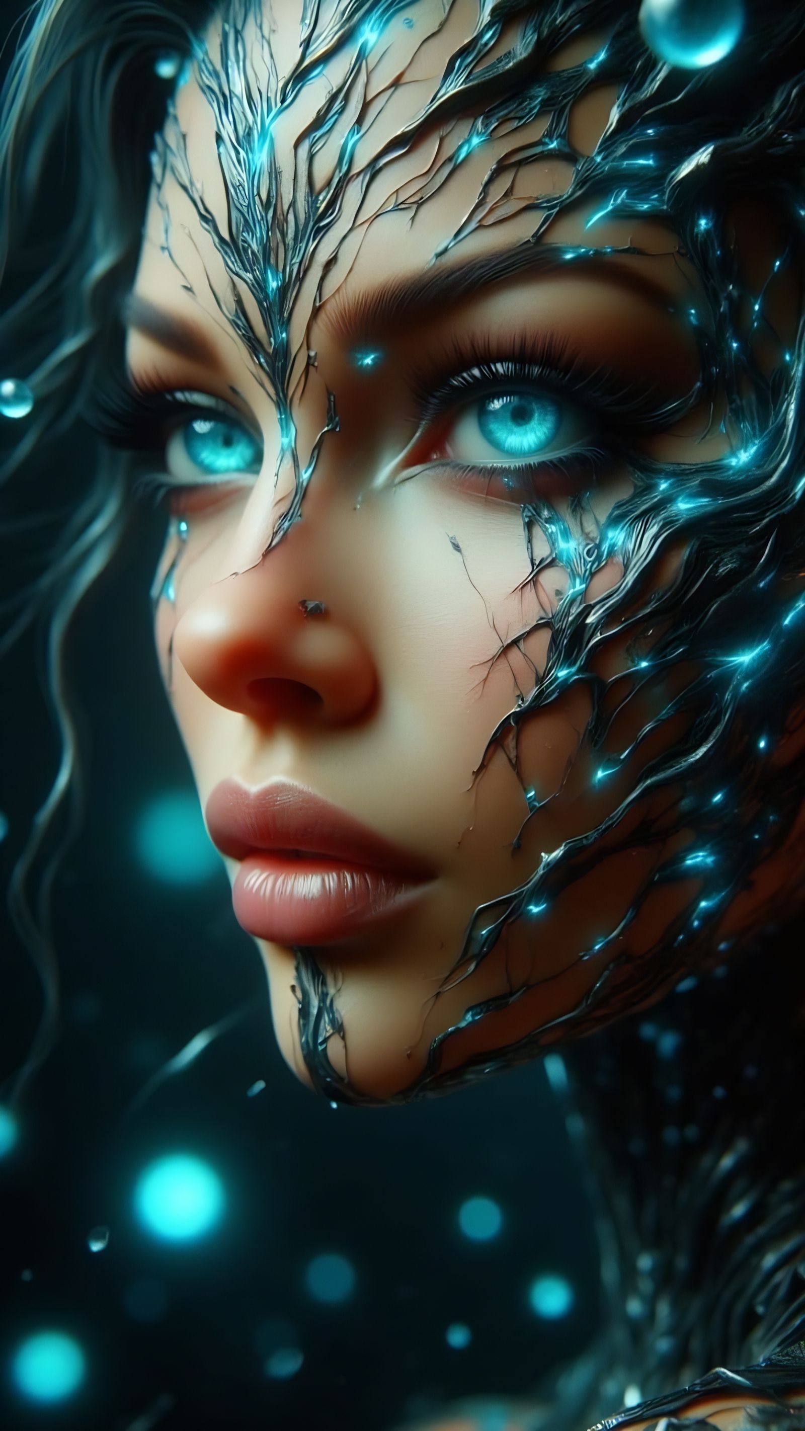 Cyberpunk Goddess with Tribal and Digital Patterns