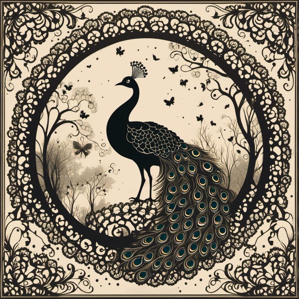 Lace Peacock Silhouette