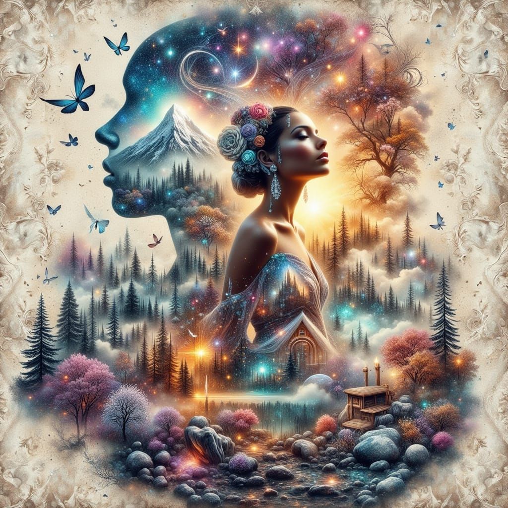 Ethereal Surrealist Scene of a Dancer in Harmony with Nature