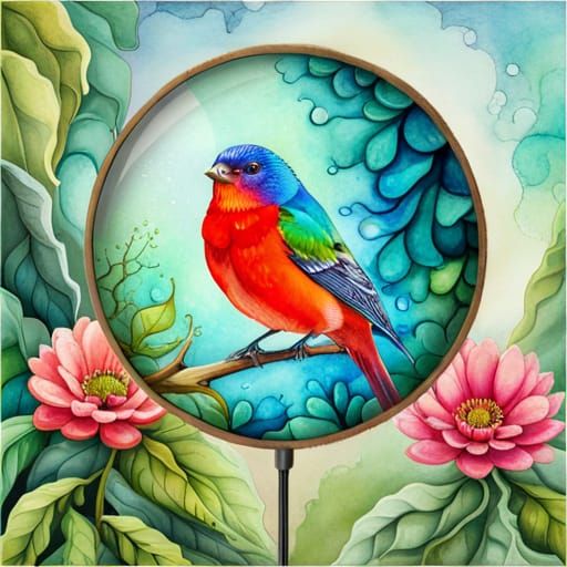 Watercolor Painted Bunting Bird Illustration