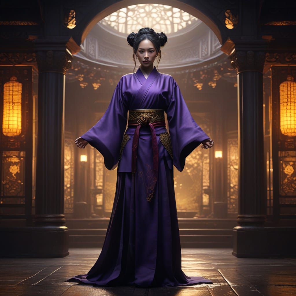 Regal Woman in Karate Stance, Dark Fantasy Concept Art