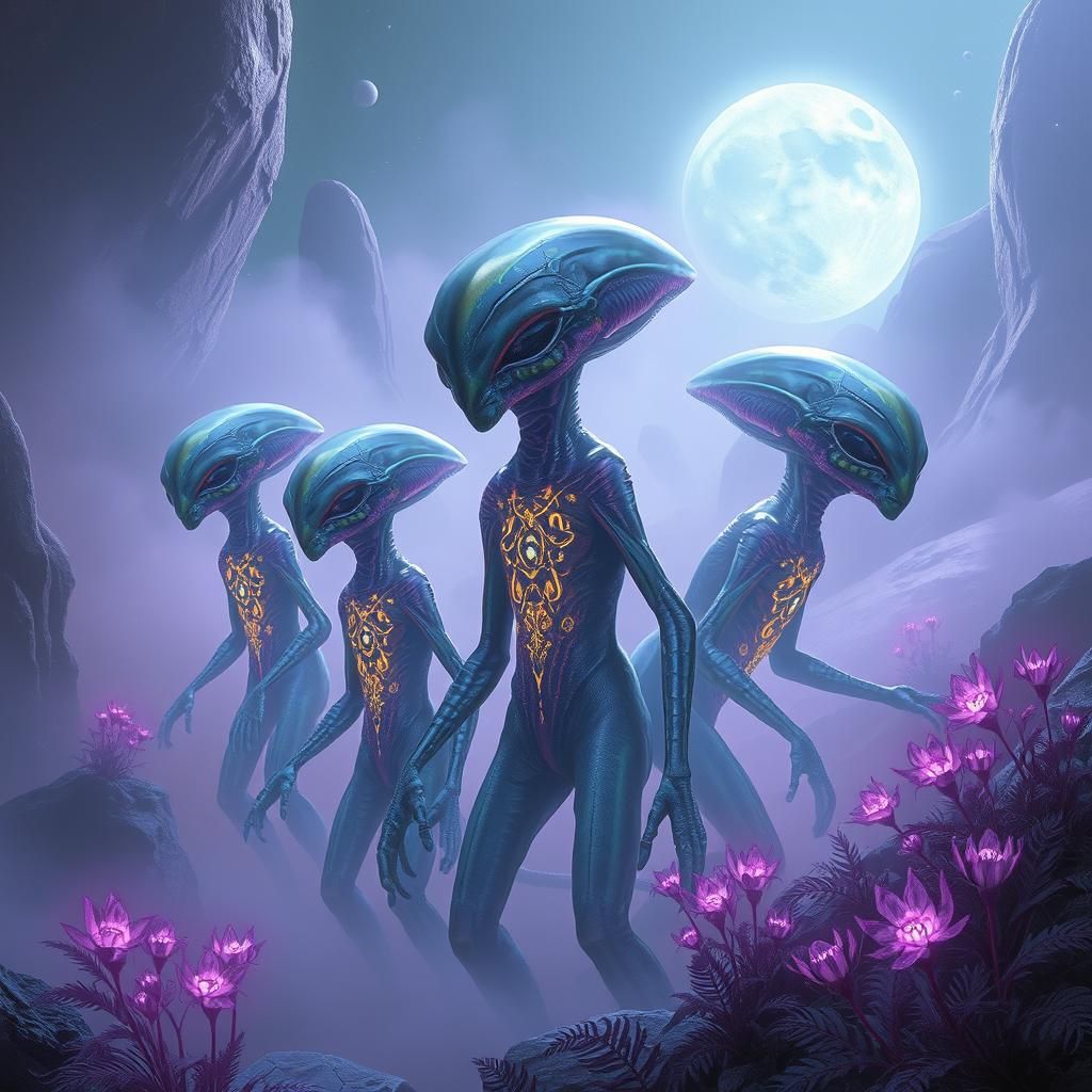 Otherworldly Aliens Explore a Bioluminescent World