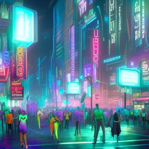Neon Nightlife in New York City: Detailed Matte Painting