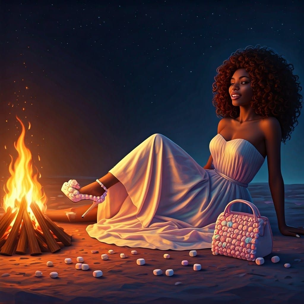 Dreamlike African Woman with Marshmallow Accessories