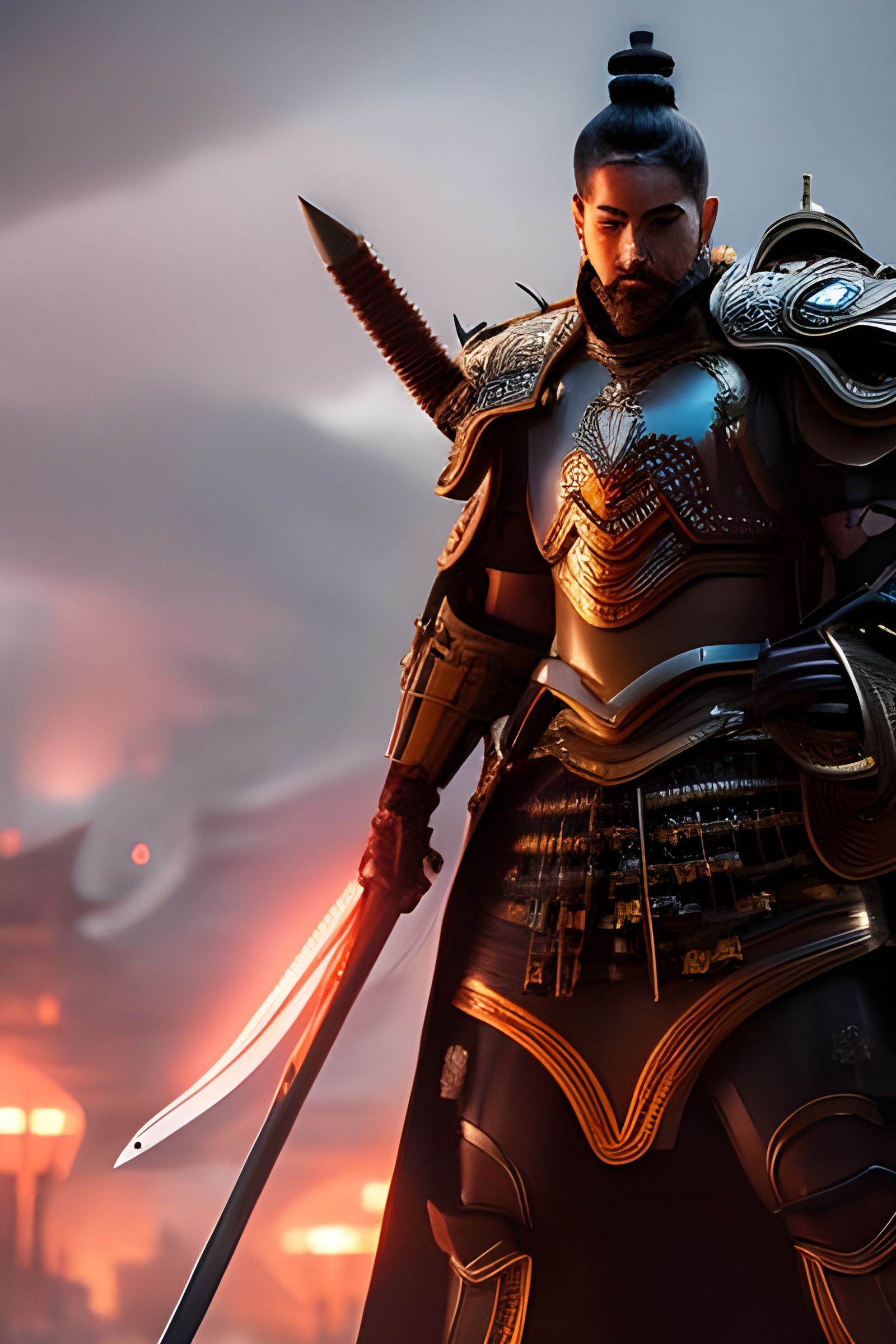 Colorful Stained Glass Samurai in Comic Art Style