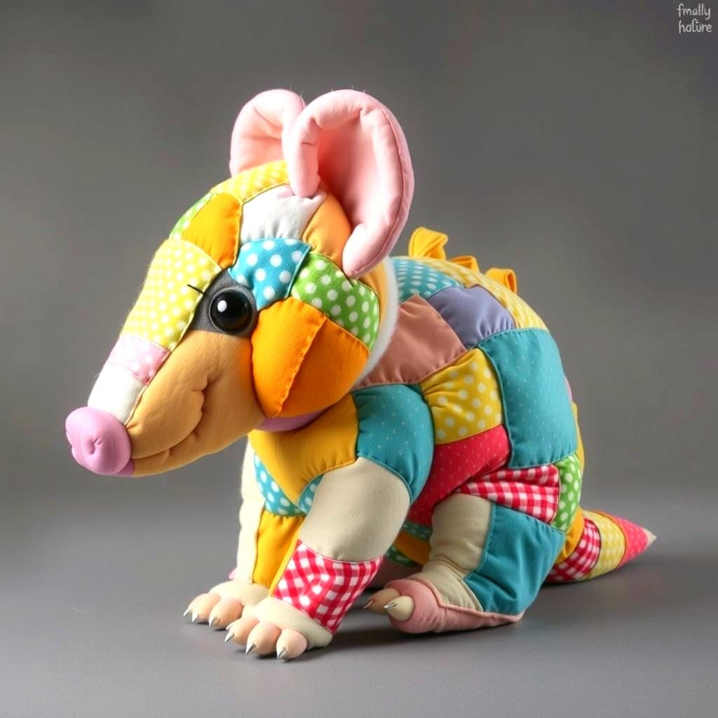 Whimsical 3D Patchwork Aardvark Toy