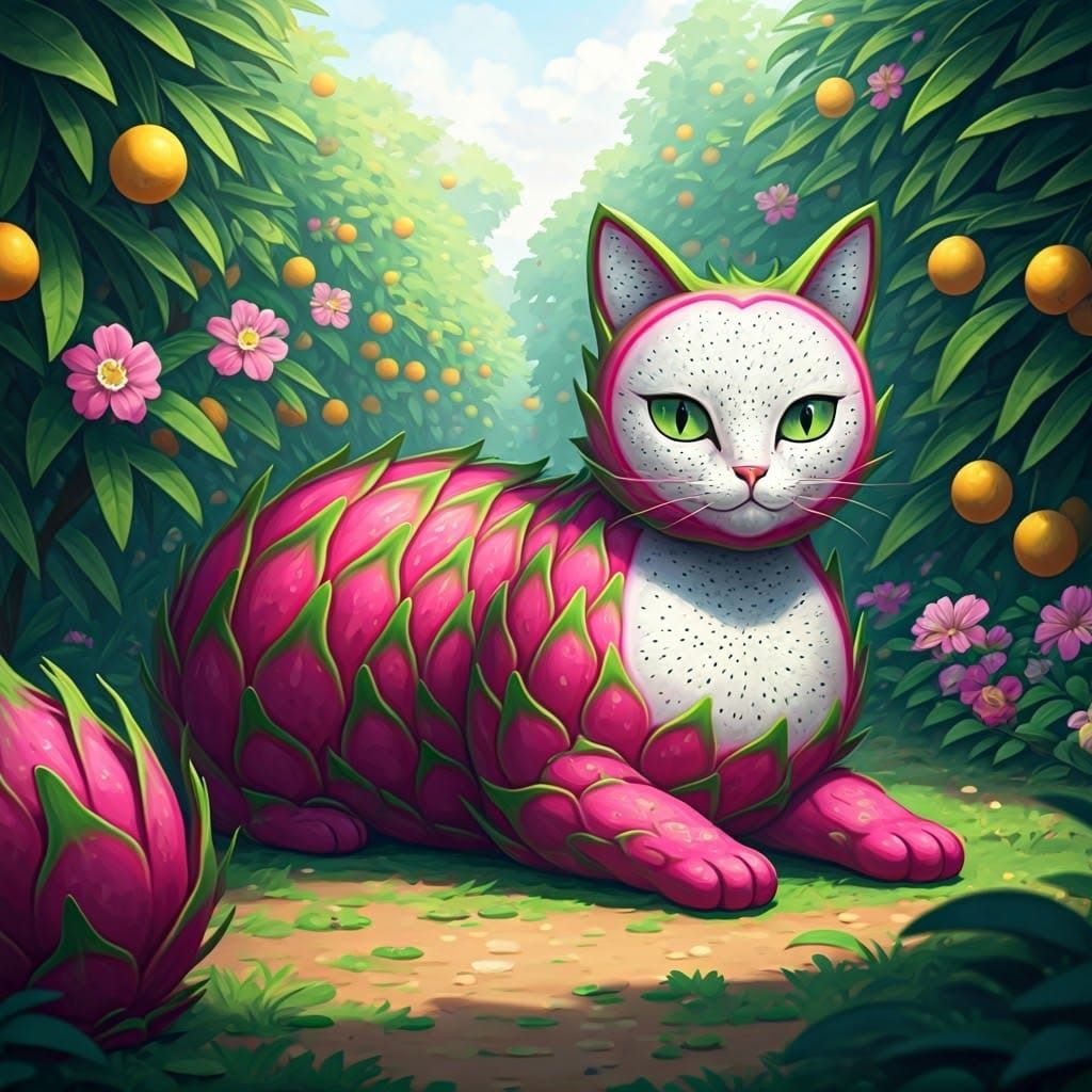 A cat made of dragon fruit