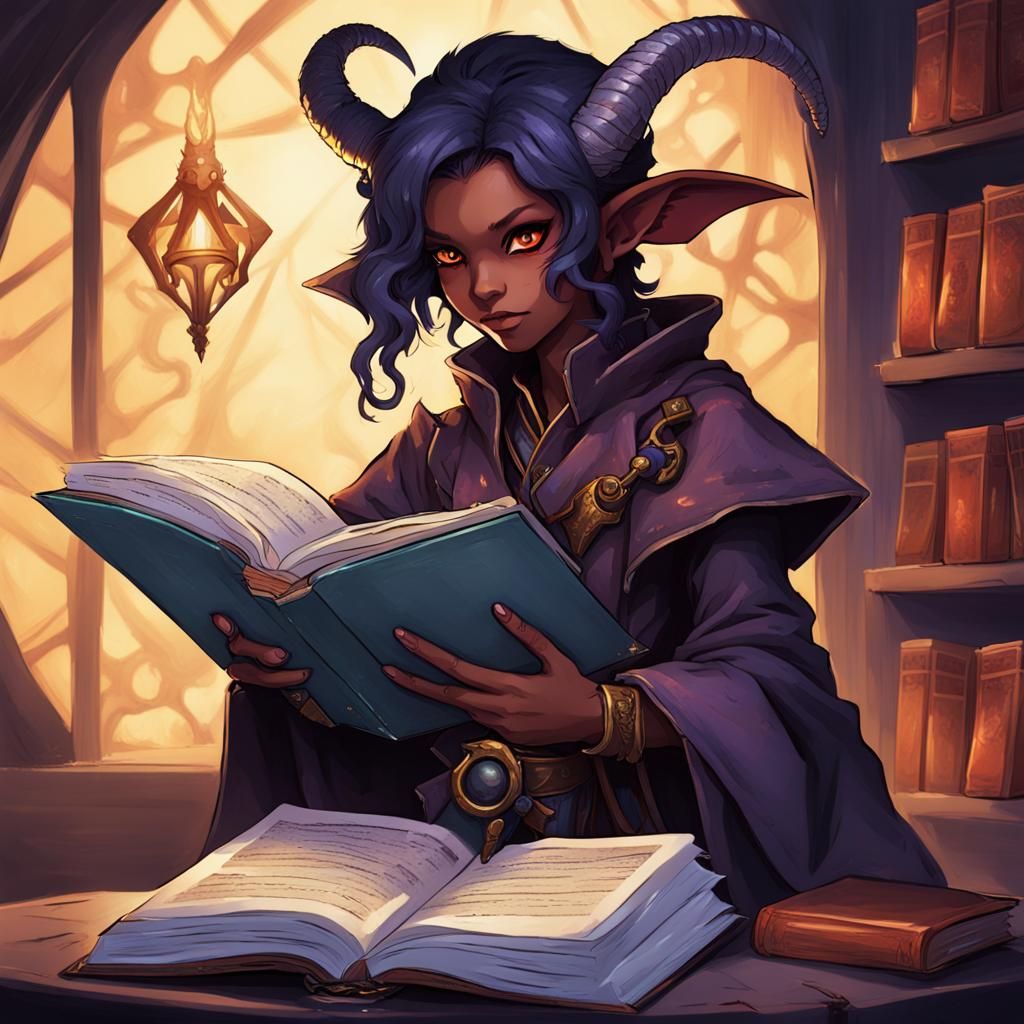 Anime Fantasy Tiefling Warlock with Imp