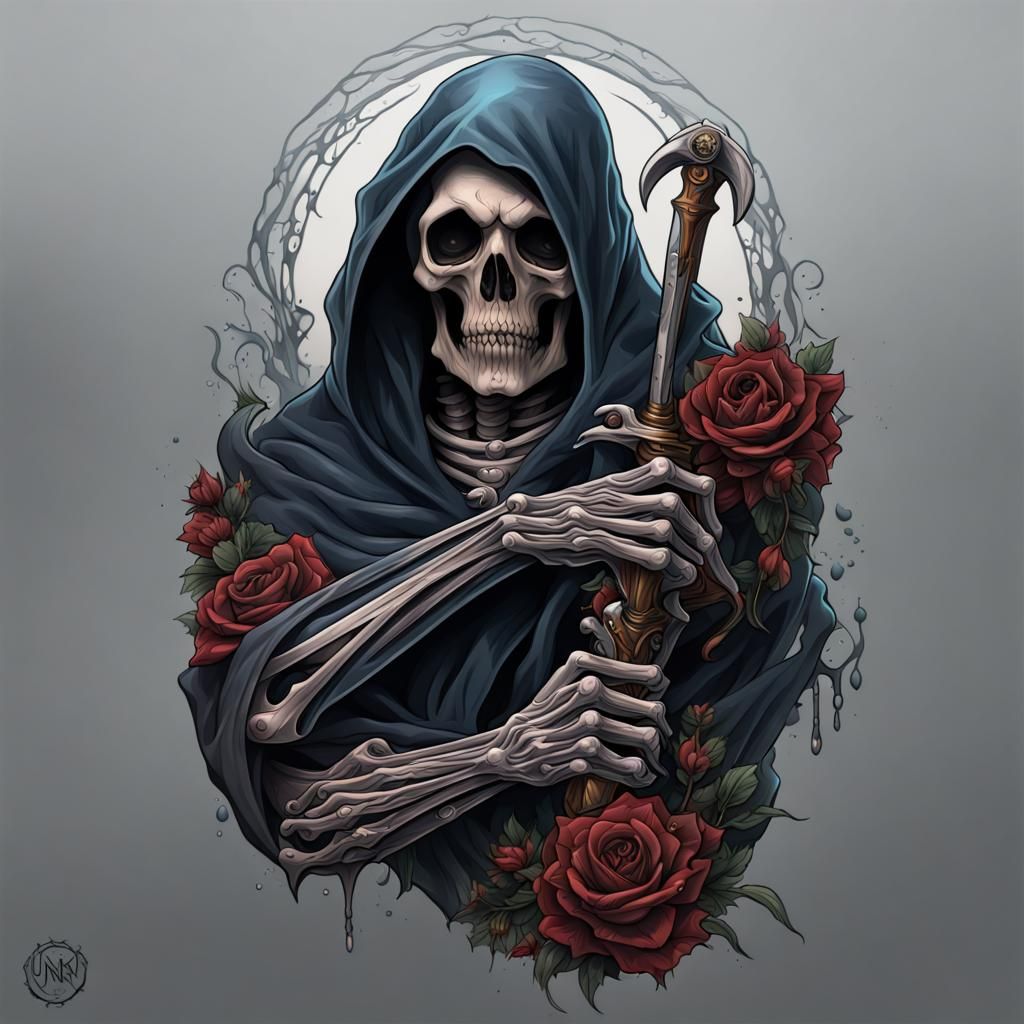 Grim Reaper Arm Tattoo Design: Detailed Matte Painting