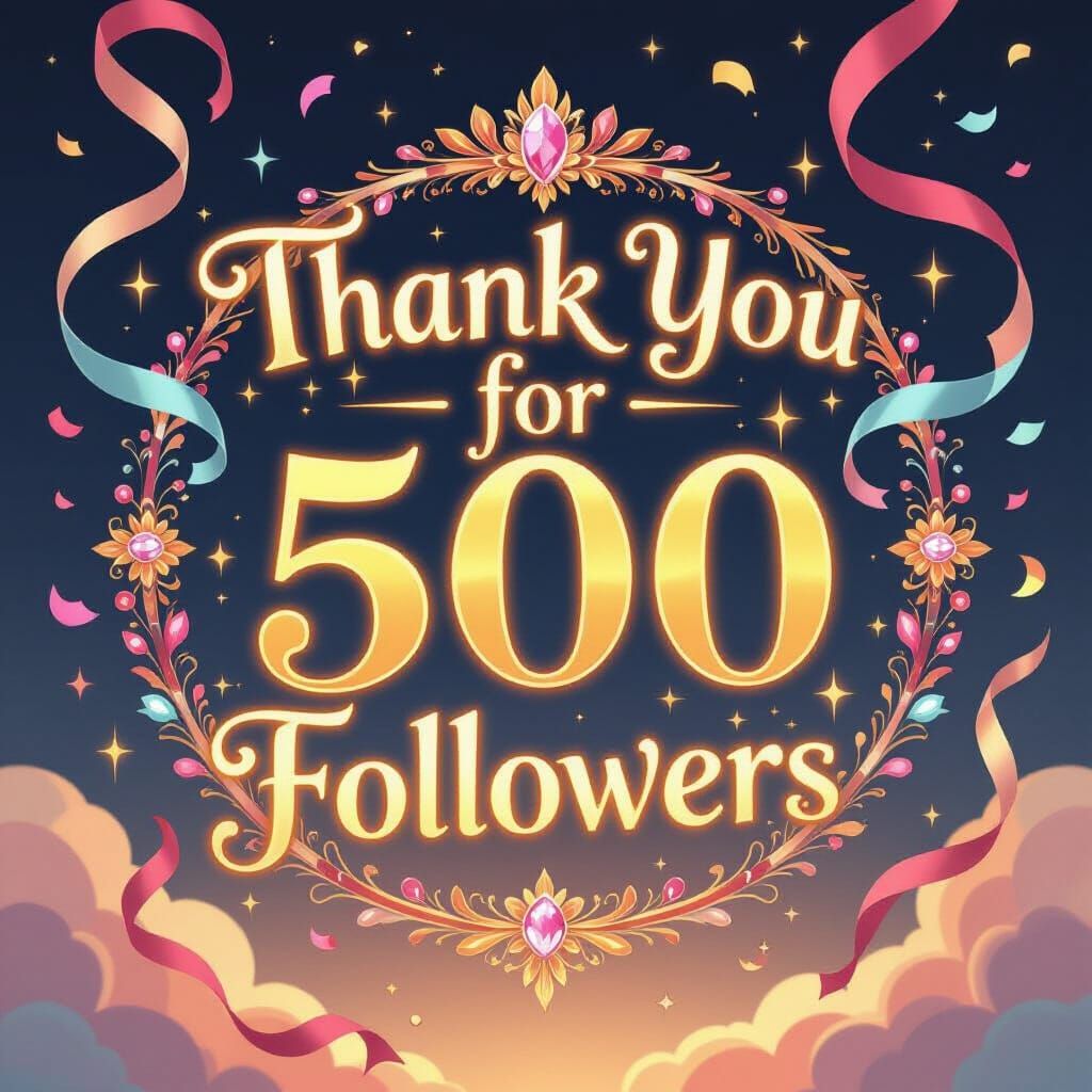 Golden 'Thank You 500 Followers' Digital Illustration
