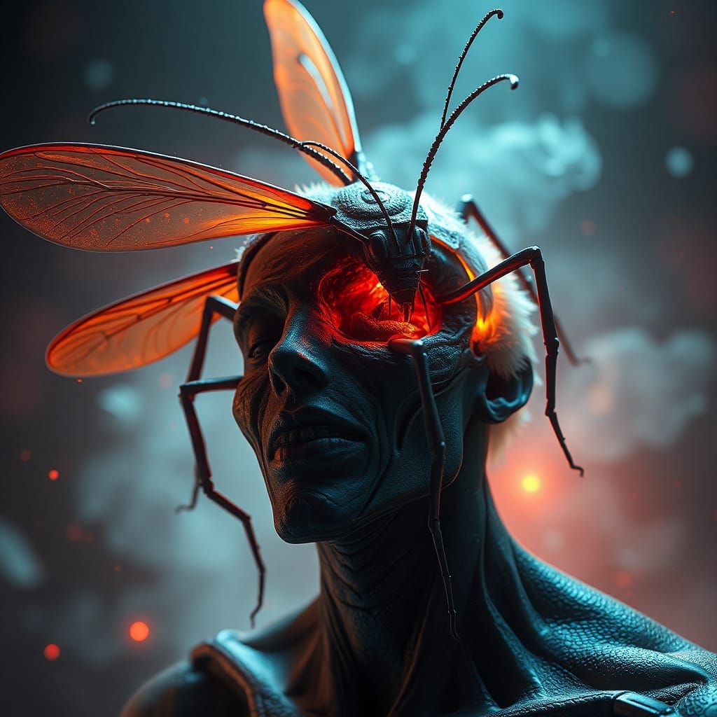 Insect Monster Devouring Man's Head in 3D Anime Art