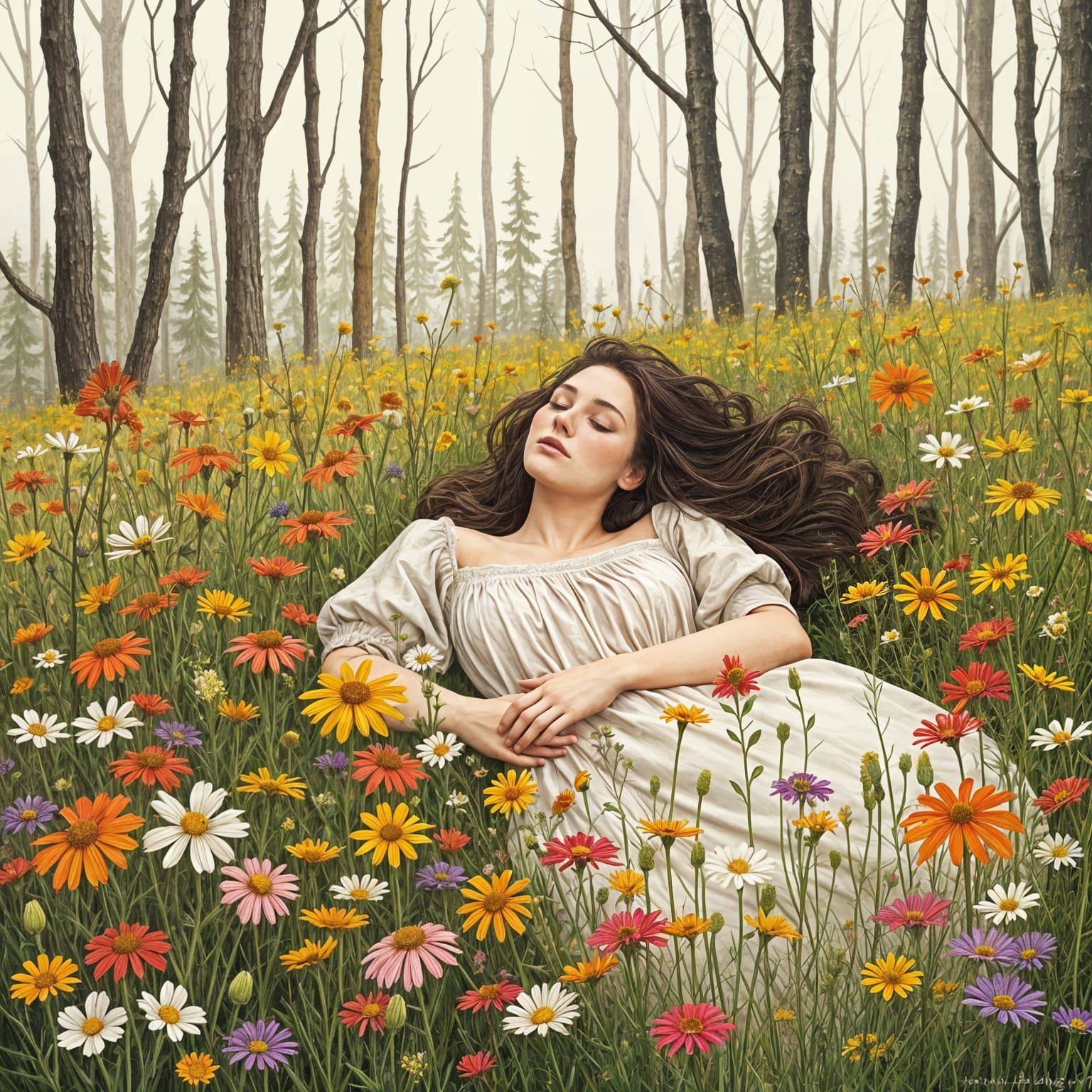 Earthen Peace: Woman in Wildflower Meadow