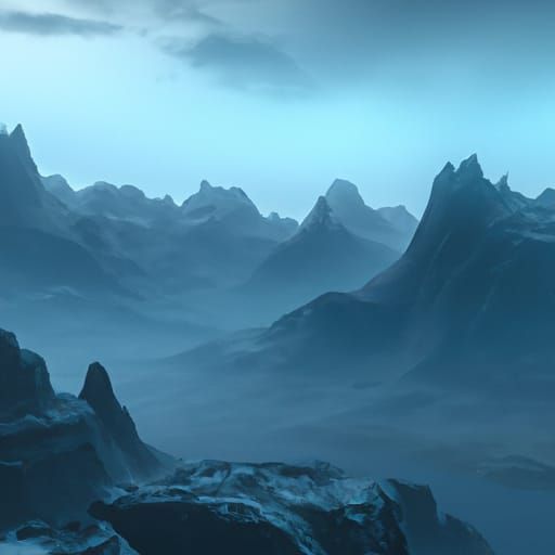 Fantastical Misty Mountain Landscape in Detailed Matte Paint...