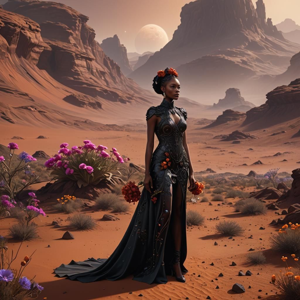 Black Girl in Wedding Dress on Mars