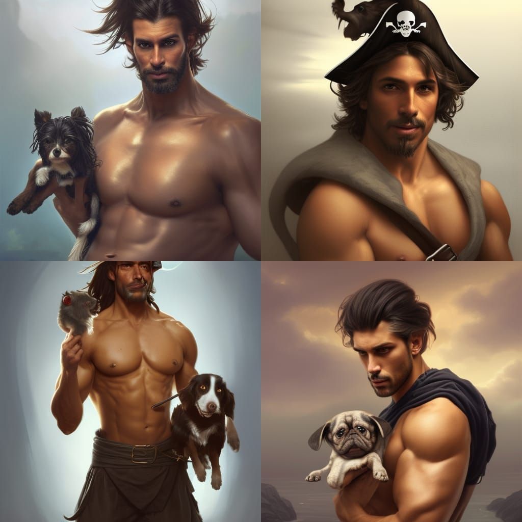 Pirate Portrait with Dog in Hyperdetailed Digital Art