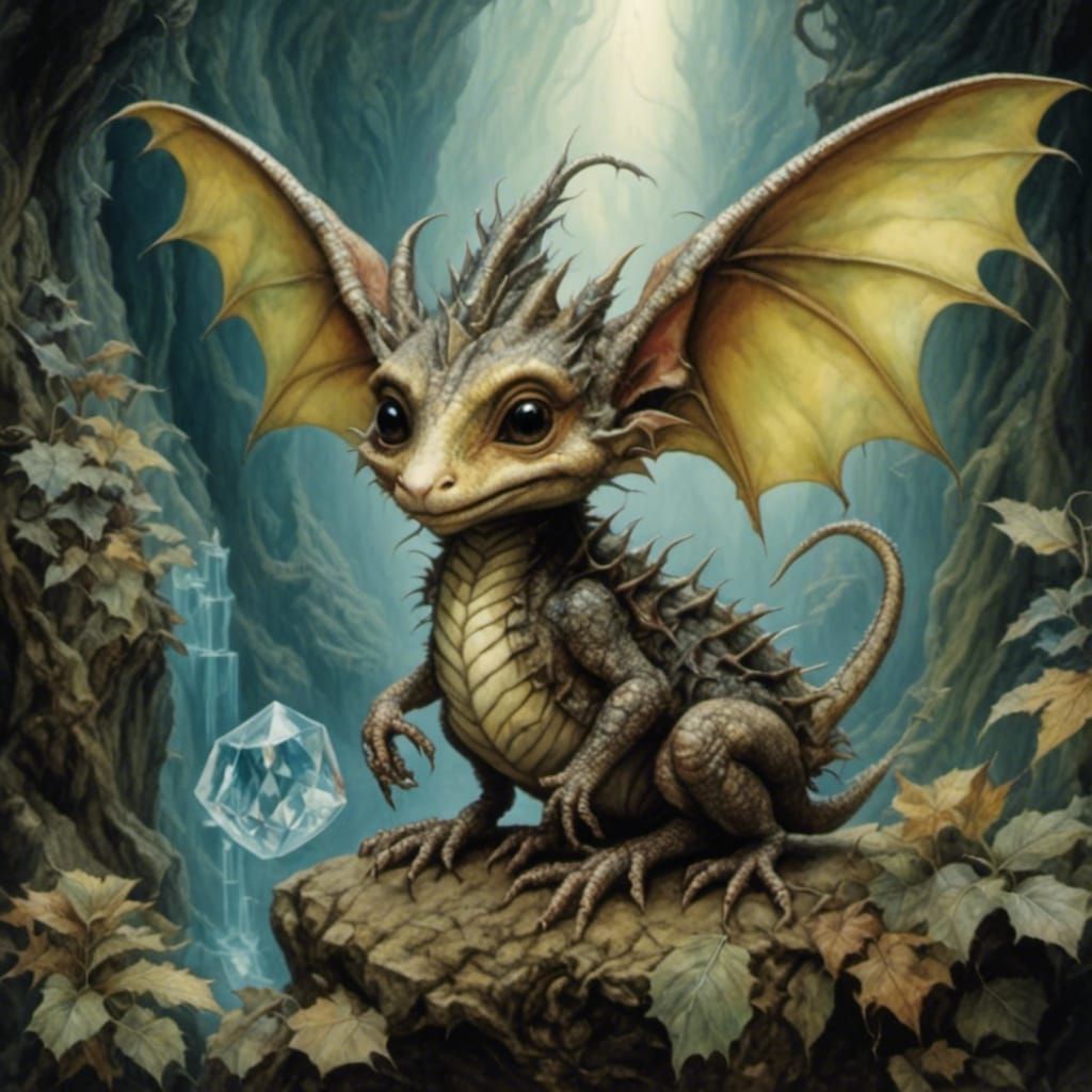 Dragon in Crystal Cave: Fantasy Steampunk Art