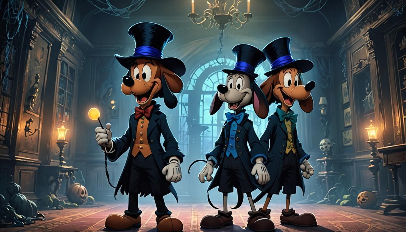Pluto and Goofy in Haunted Mansion: Anime Style
