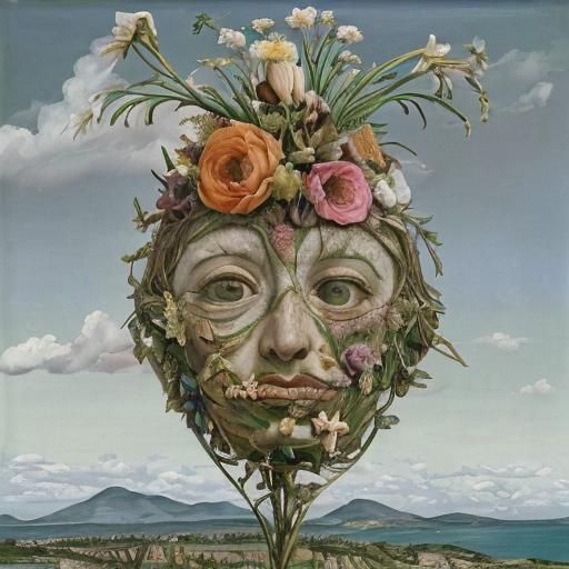 Surrealist Flowers Landscape after Freud and Dali