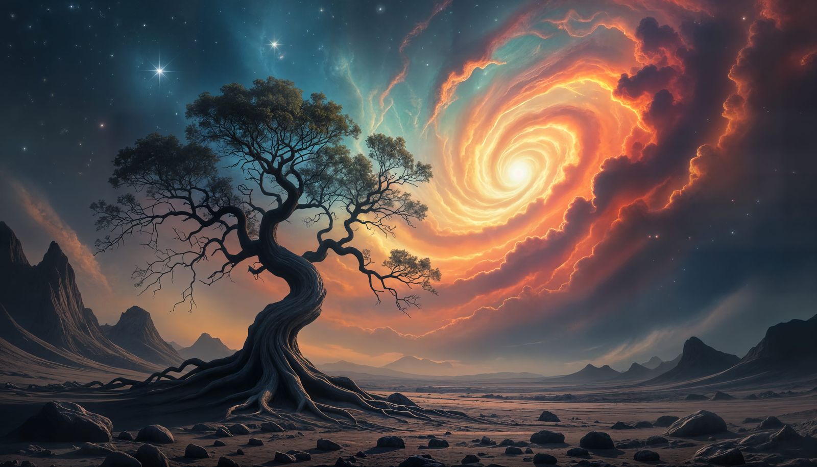 Ancient Tree on Rocky Planetoid in Deep Space