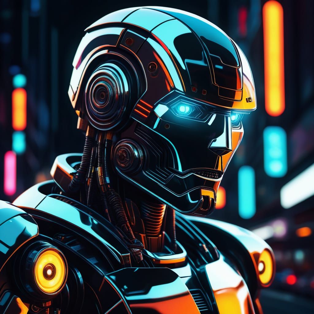 Retro-Futuristic Chrome Robot Portrait