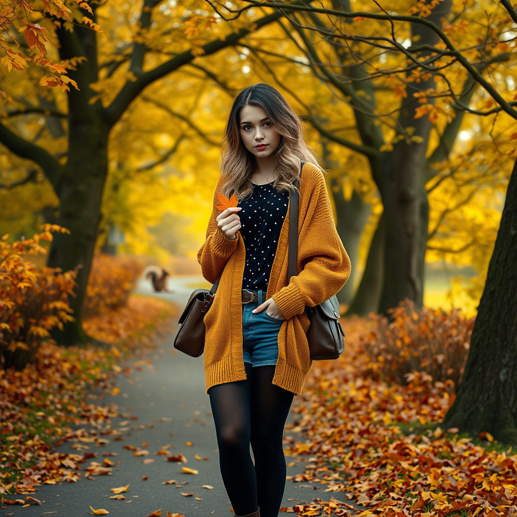 Girl in Autumn Park with Fedora Hat