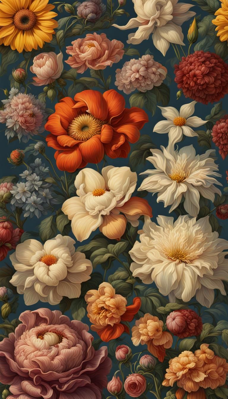 Vintage Flower Poster in Detailed Matte Style