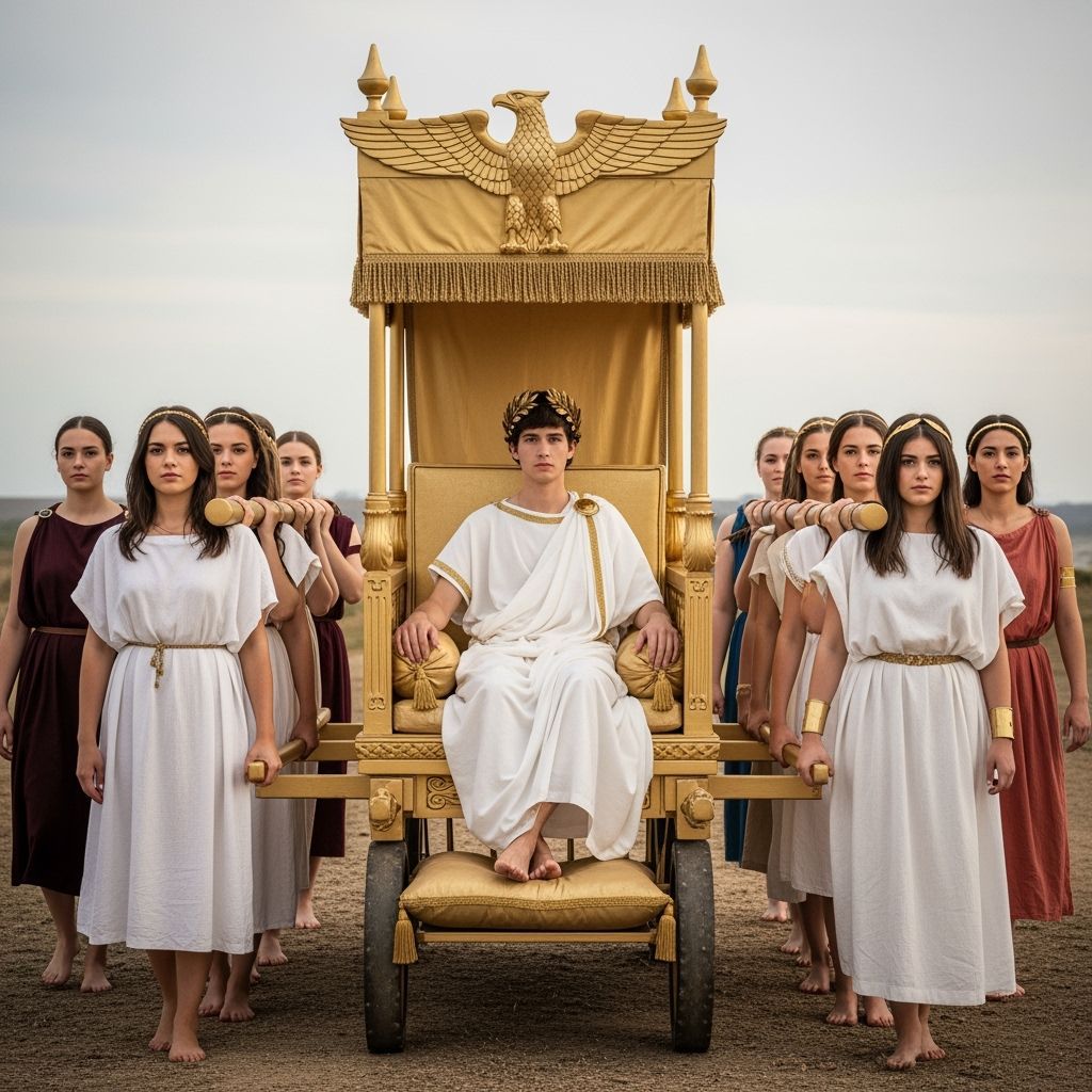 Barefoot Emperor on Gold Litter Throne