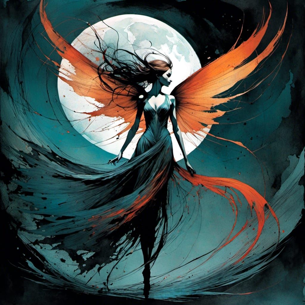 Dark Fairy with Kopesh Sword in Keane Style