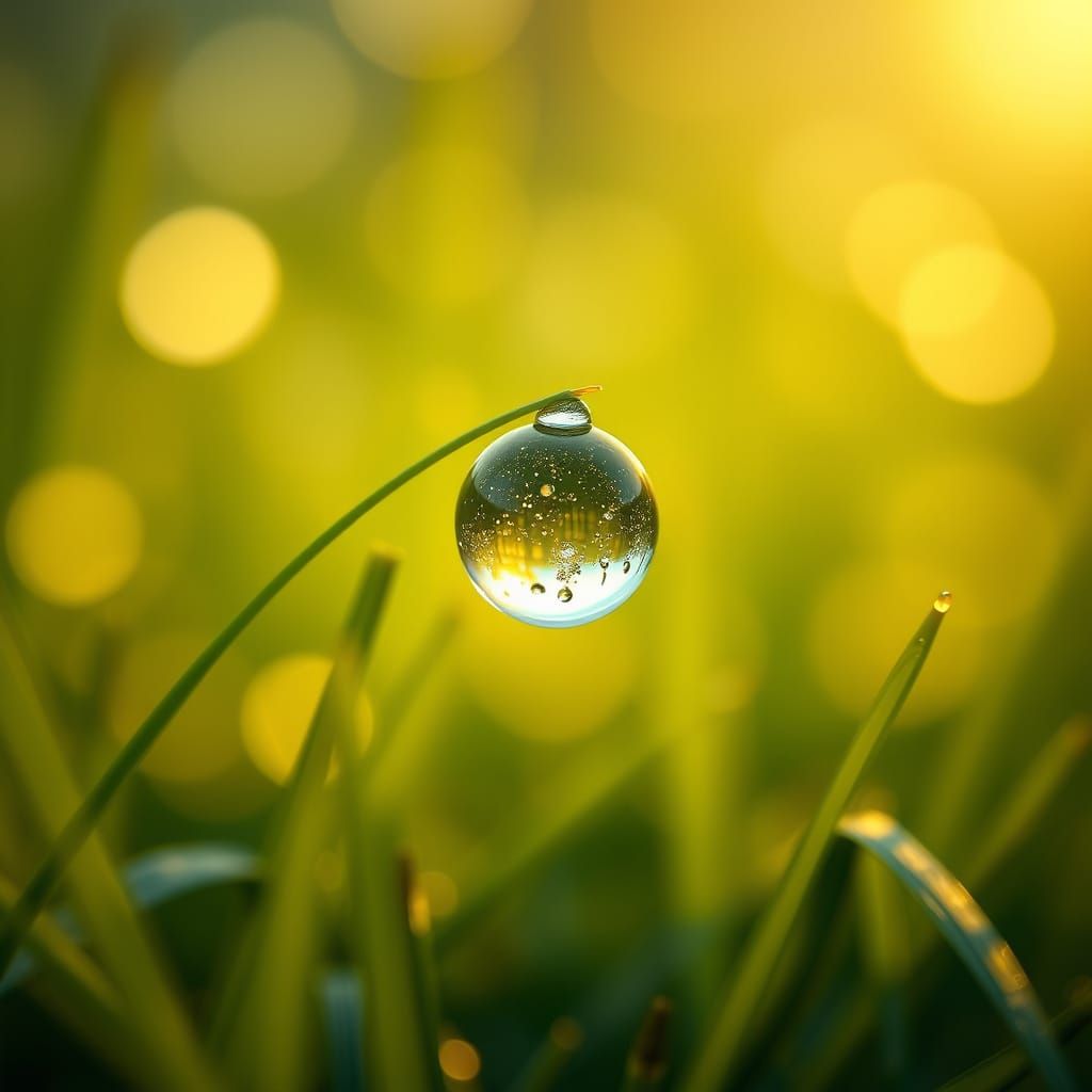 Dewdrop Reflecting Seven Dimensions in Macro Spring Meadow