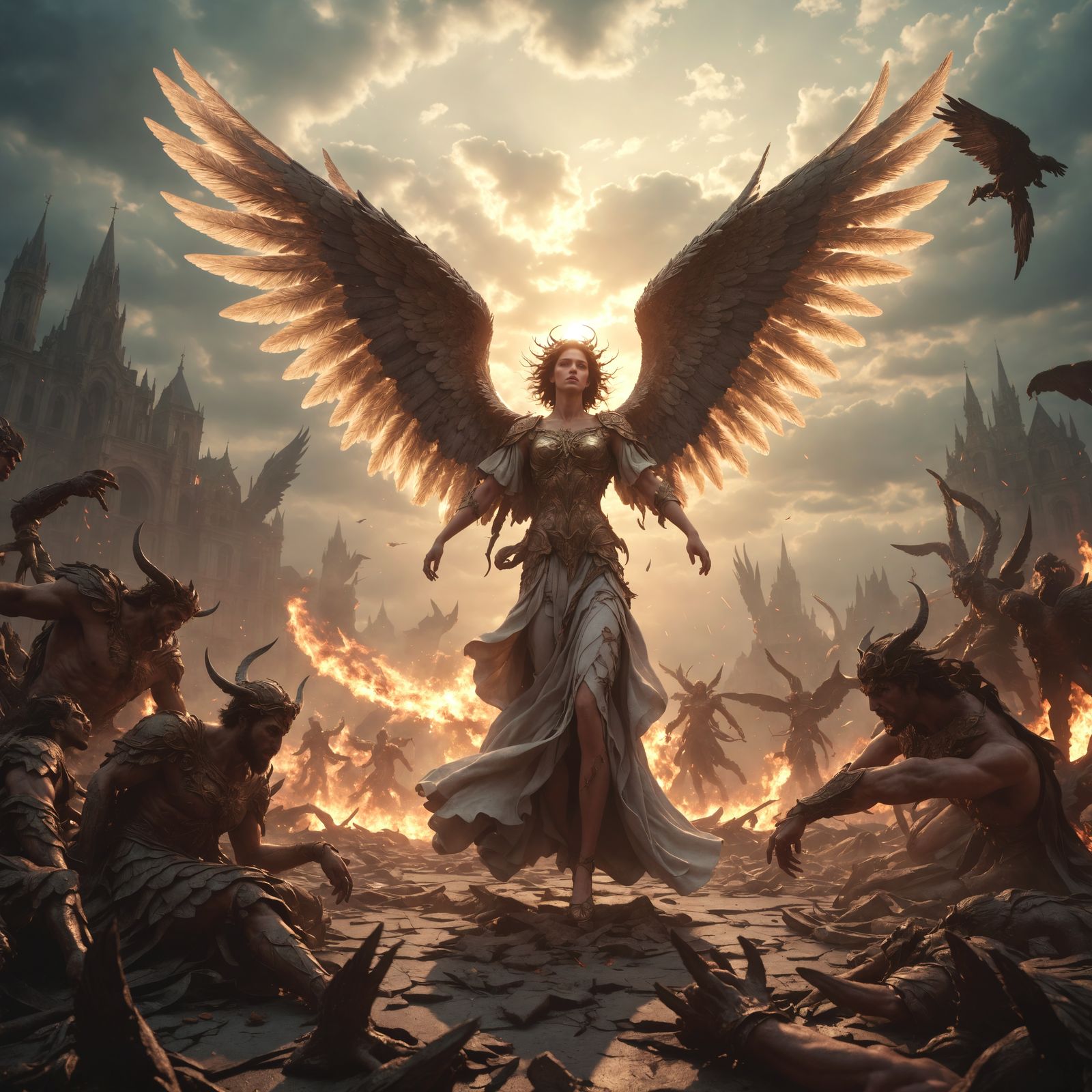 Fallen Angel's Redemption: Hyperrealistic 3D Rendering