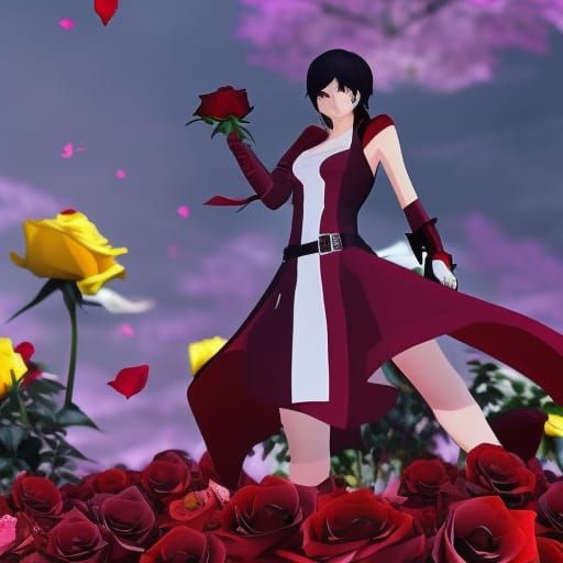 Ruby Rose Surrounded by Roses and Grimm