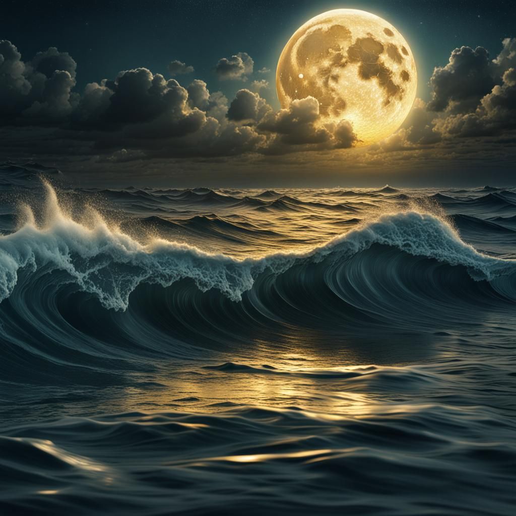 Moonlit Ocean Wave Mirrored: Digital Matte Painting